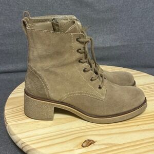 Blondo Waterproof Suede Combat Boots Tan Lace Up Side Zip Ankle Booties Size 10‎
